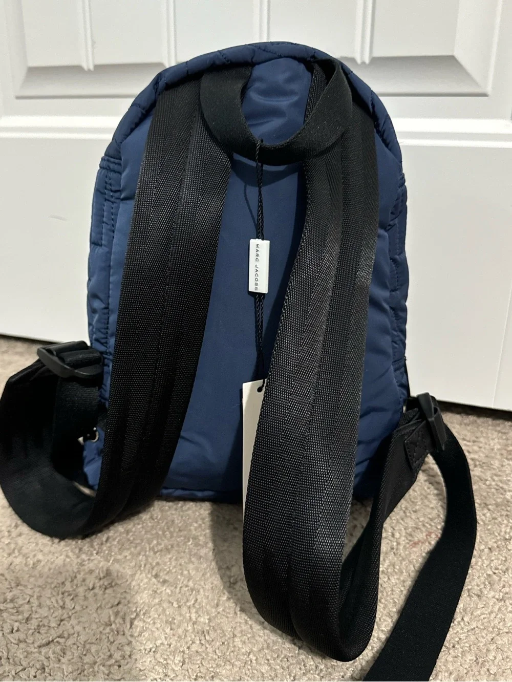 Cool Marc Jacobs navy blue quilted logo medium size backpack new